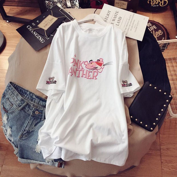 2023 Maternity Fashion Cotton Tee White (Pink Panther)
