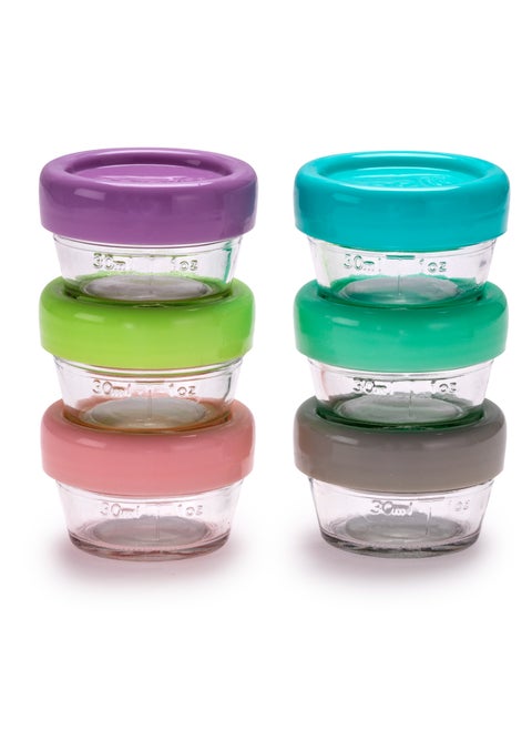 Set Of 6 Airtight, Leakproof Glass Baby Food Containers With Easy Open Lids, 2Oz