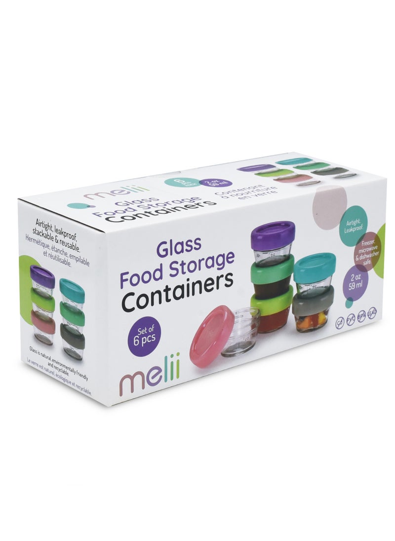 Set Of 6 Airtight, Leakproof Glass Baby Food Containers With Easy Open Lids, 2Oz