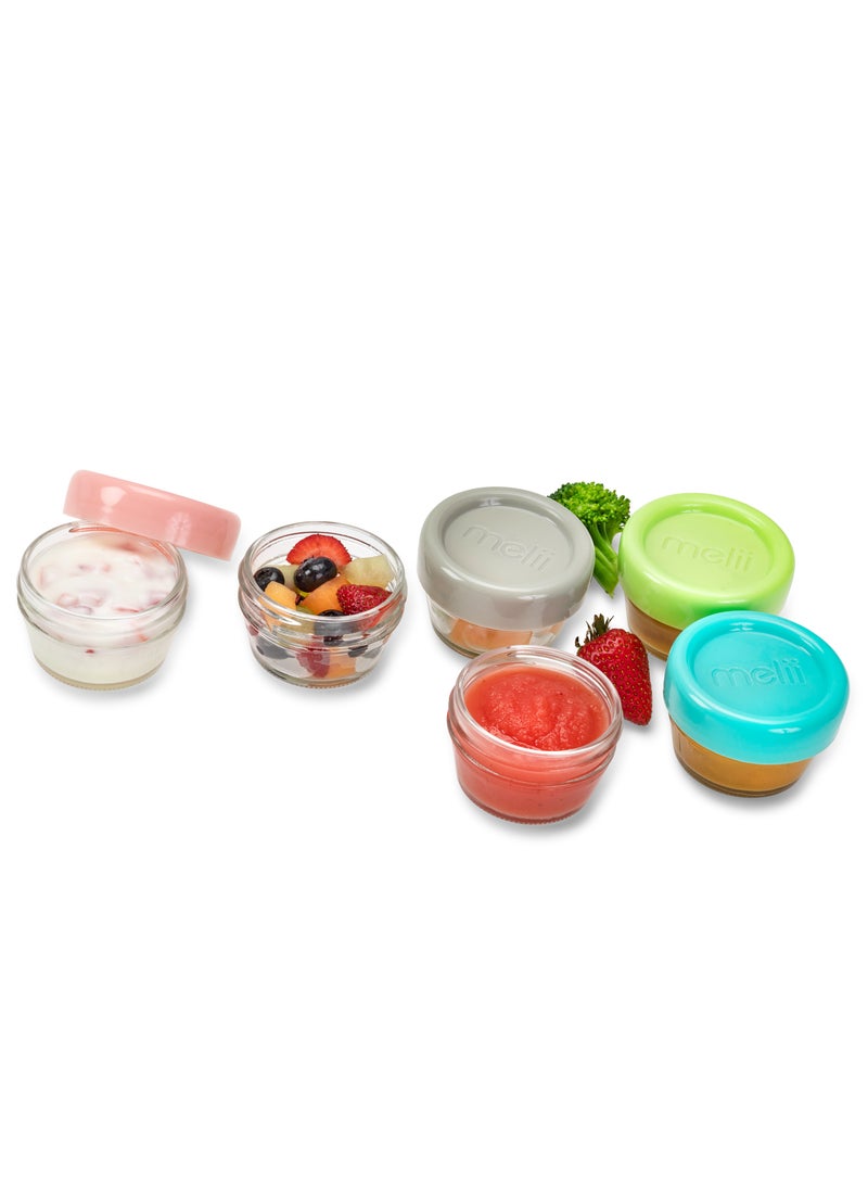 Set Of 6 Airtight, Leakproof Glass Baby Food Containers With Easy Open Lids, 2Oz