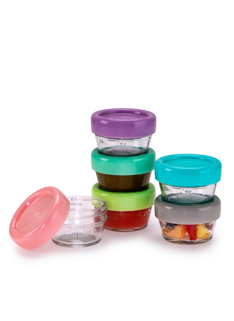 Set Of 6 Airtight, Leakproof Glass Baby Food Containers With Easy Open Lids, 2Oz