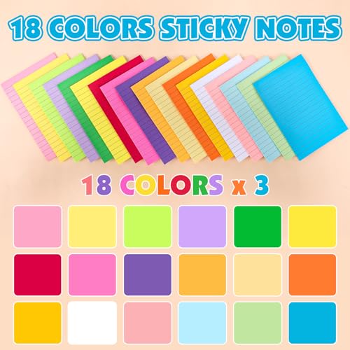 NUITPY 54 Pads Lined Sticky Notes, 18 Colors 4in x 6in Self Stick Note Pads, Strong Adhesive Sticky Note with Lines, Large Sticky Notes for School, Home, Office, 24 Sheets/Pad - Image 3