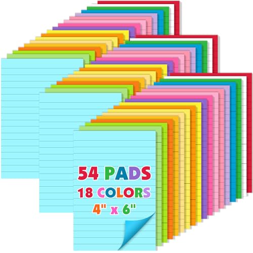 NUITPY 54 Pads Lined Sticky Notes, 18 Colors 4in x 6in Self Stick Note Pads, Strong Adhesive Sticky Note with Lines, Large Sticky Notes for School, Home, Office, 24 Sheets/Pad - Image 1