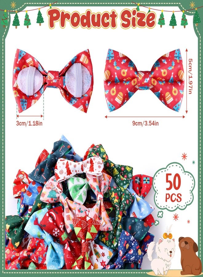 Reginary 50 Pieces Dog Bow Ties Pet Collar Bow Puppy Collar Attachment with Rubber Bands for Small Medium Cat Pet Grooming Charms Accessories Wedding Birthday Occasion(Christmas Style) - Image 2