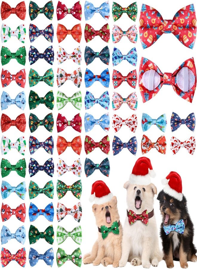 Reginary 50 Pieces Dog Bow Ties Pet Collar Bow Puppy Collar Attachment with Rubber Bands for Small Medium Cat Pet Grooming Charms Accessories Wedding Birthday Occasion(Christmas Style) - Image 1