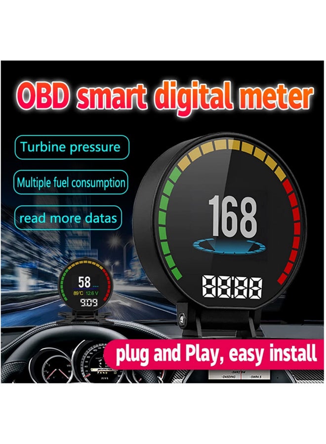 شاشة عرض رقمية OBD HUD لقياس السرعة، P15 بشاشة TFT عالية الدقة، مع مقياس ضغط الشاحن التوربيني OBD2، ومنبه، ومقياس حرارة الزيت والماء، وقارئ الأكواد - Image 4