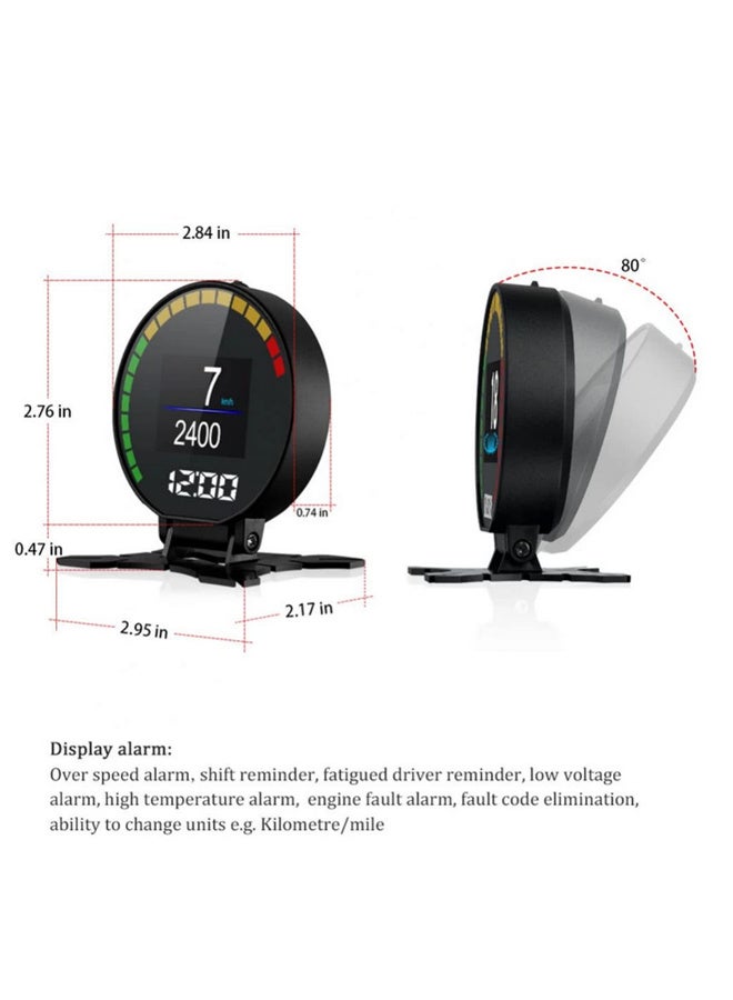 شاشة عرض رقمية OBD HUD لقياس السرعة، P15 بشاشة TFT عالية الدقة، مع مقياس ضغط الشاحن التوربيني OBD2، ومنبه، ومقياس حرارة الزيت والماء، وقارئ الأكواد - Image 3