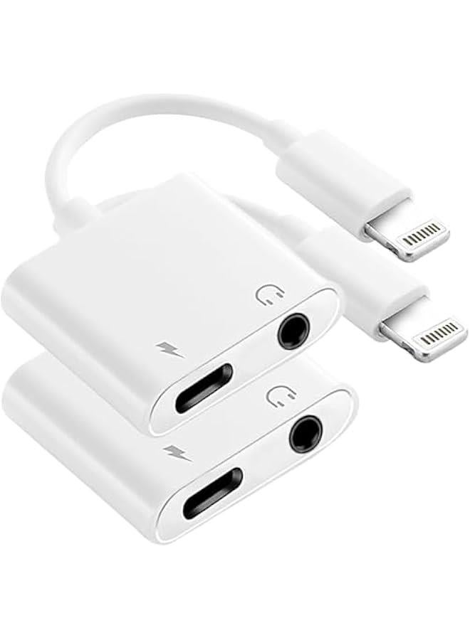 Concretization [Apple MFi Certified] 2 Pack Light ning to 3.5mm Headphone Jack Adapter, 2 in 1 Headphone Adapter Aux Audio and Charger Adapter Dongle Cable Splitter Compatible with iPhone14/13/12/11/XS/XR qi - Image 1