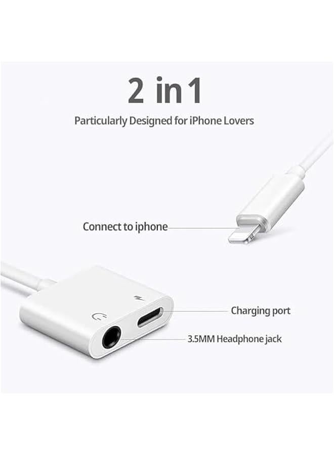 Concretization [Apple MFi Certified] 2 Pack Light ning to 3.5mm Headphone Jack Adapter, 2 in 1 Headphone Adapter Aux Audio and Charger Adapter Dongle Cable Splitter Compatible with iPhone14/13/12/11/XS/XR qi - Image 2