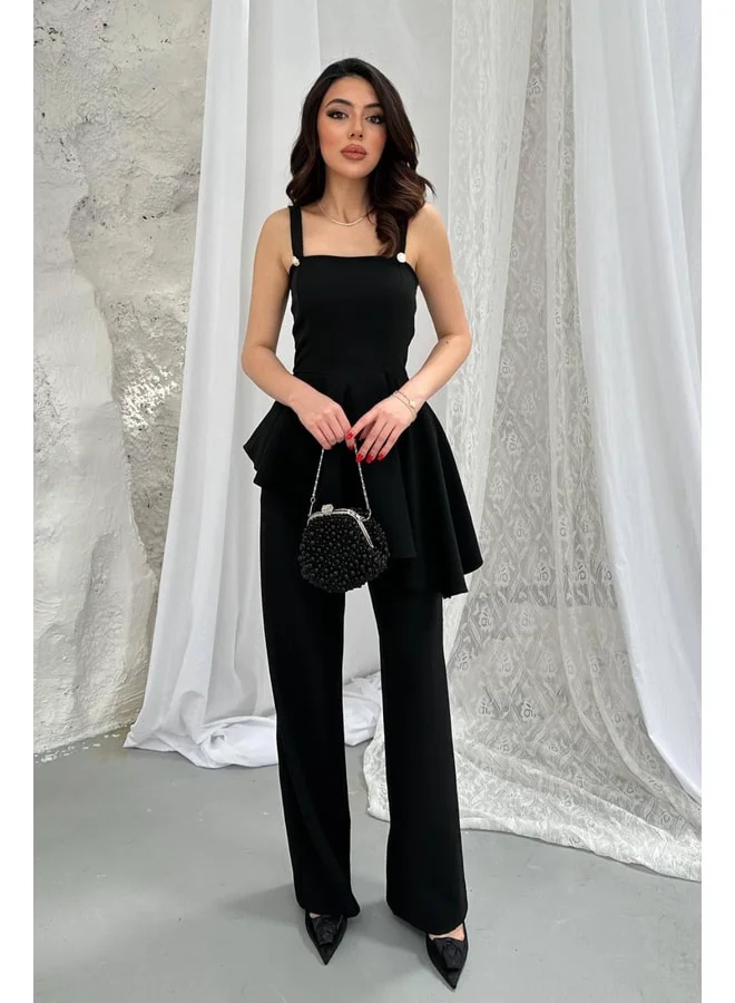 END BLACK Black Ruffled Blouse and Pants Set (Size L)