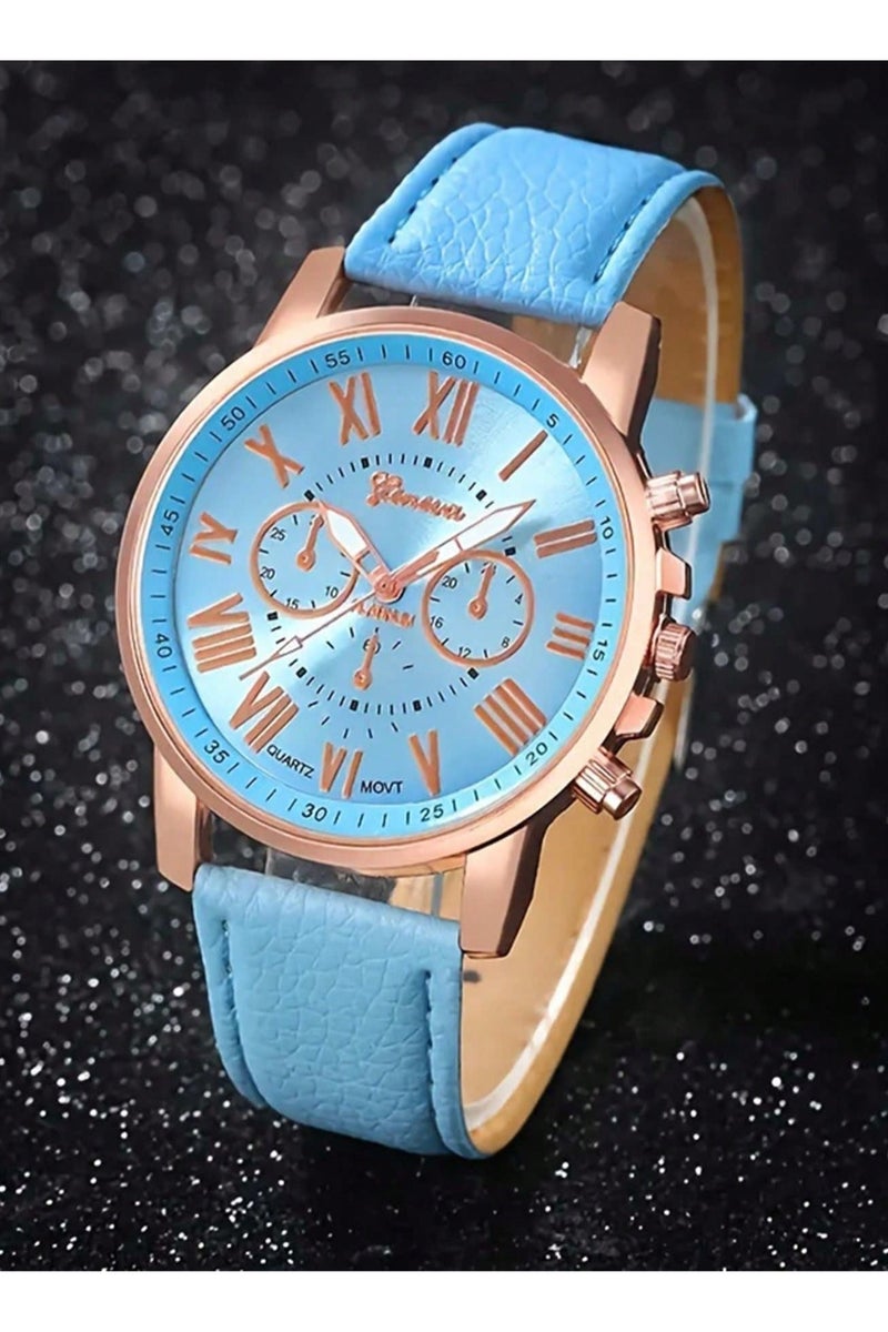 Geneva Girls' accessory set consisting of 5 pieces, including a watch, bracelet, necklace, earrings, and ring in silver color, adorned with blue gemstones in a cute heart design. Rust-resistant set, perfect for gifting to a loved one, as a graduation gift, birthday gift, and for all special occasions. Box not included. - Image 3