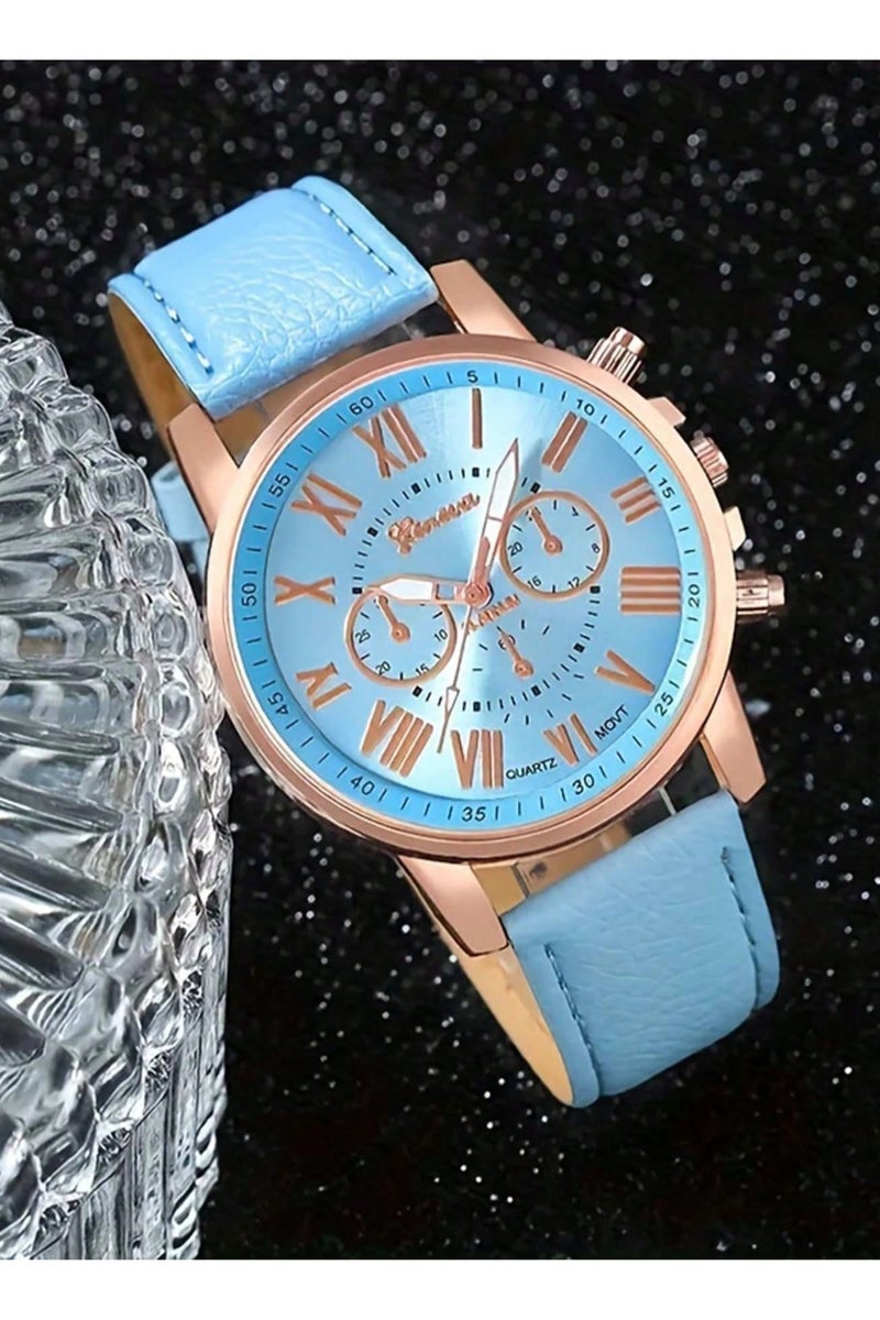 Geneva Girls' accessory set consisting of 5 pieces, including a watch, bracelet, necklace, earrings, and ring in silver color, adorned with blue gemstones in a cute heart design. Rust-resistant set, perfect for gifting to a loved one, as a graduation gift, birthday gift, and for all special occasions. Box not included. - Image 2