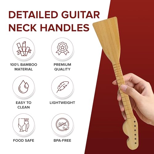 Rise8 Studios Guitar Bamboo Cooking Utensils Set (4-Piece) | Wooden Spoons and Spatulas | Fun Music Themed Kitchen Gadgets & Accessories | Unique Gift for Musicians, Guitar Players - Image 2