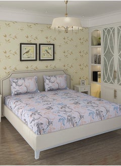 Status Contract Spring Summer Collection-Cotton Rich Double Bedsheet with 2 Pillow Covers for Bed Room, Home, Hotel-120 GSM, Blue-Grey Leaves, 210 X 215 Cm  - Image 2