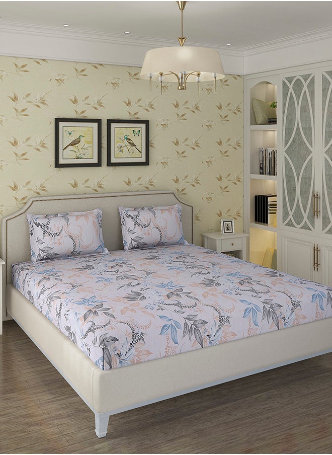 Status Contract Spring Summer Collection-Cotton Rich Double Bedsheet with 2 Pillow Covers for Bed Room, Home, Hotel-120 GSM, Blue-Grey Leaves, 210 X 215 Cm  - Image 2