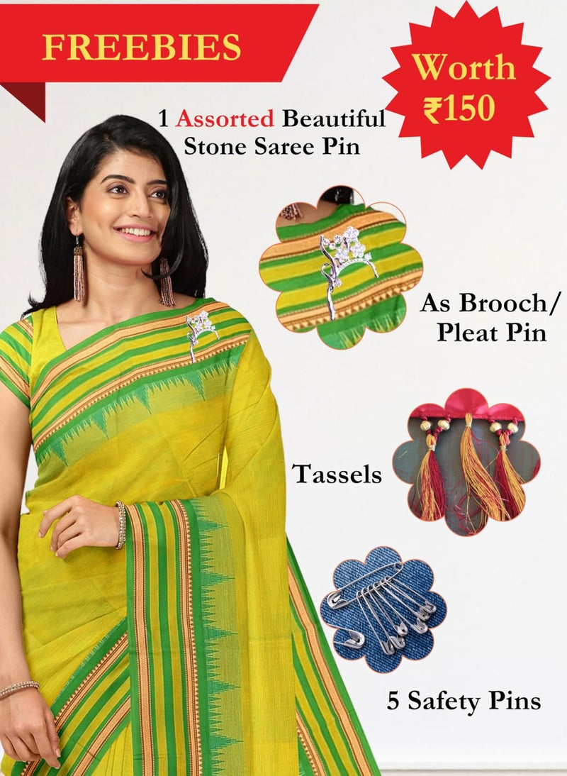 NandaVanam Chettinad Cotton Sarees for Women with Blouse | Soft, Breathable Fabric & Elegant Design, All Day Comfort Handloom Sarees for Women | Pure Cotton Sarees for All Occassion (Green) - Image 3