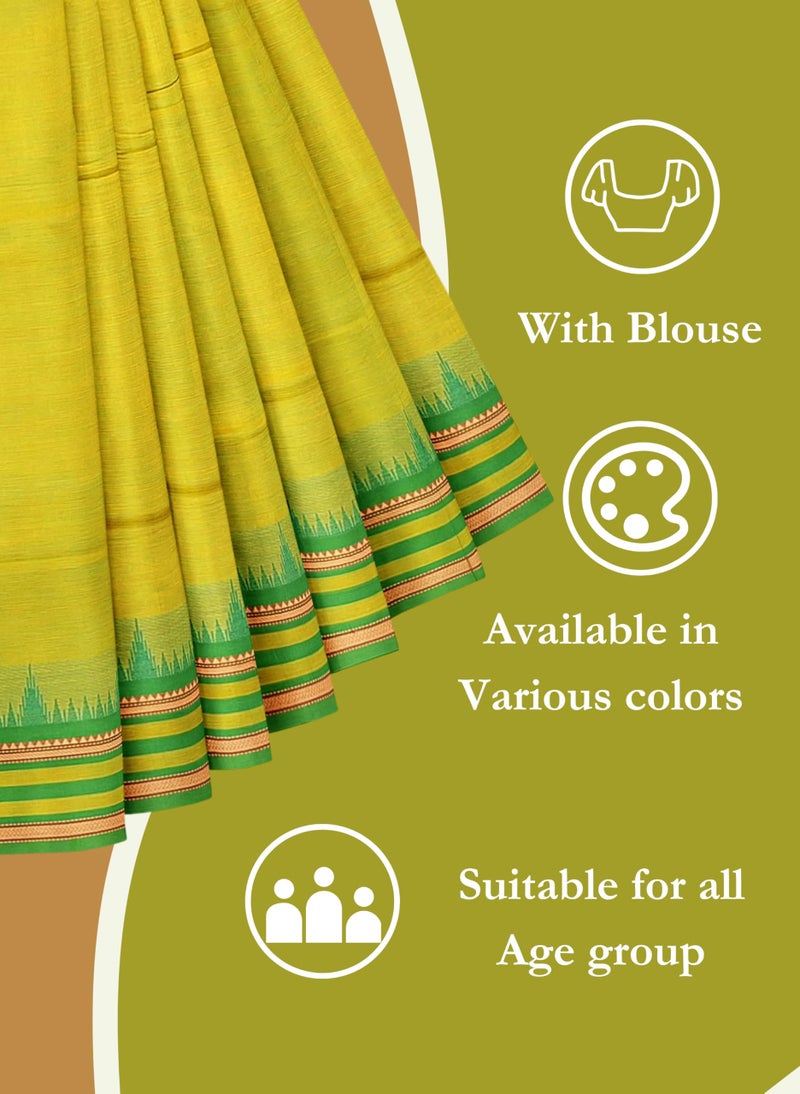 NandaVanam Chettinad Cotton Sarees for Women with Blouse | Soft, Breathable Fabric & Elegant Design, All Day Comfort Handloom Sarees for Women | Pure Cotton Sarees for All Occassion (Green) - Image 5