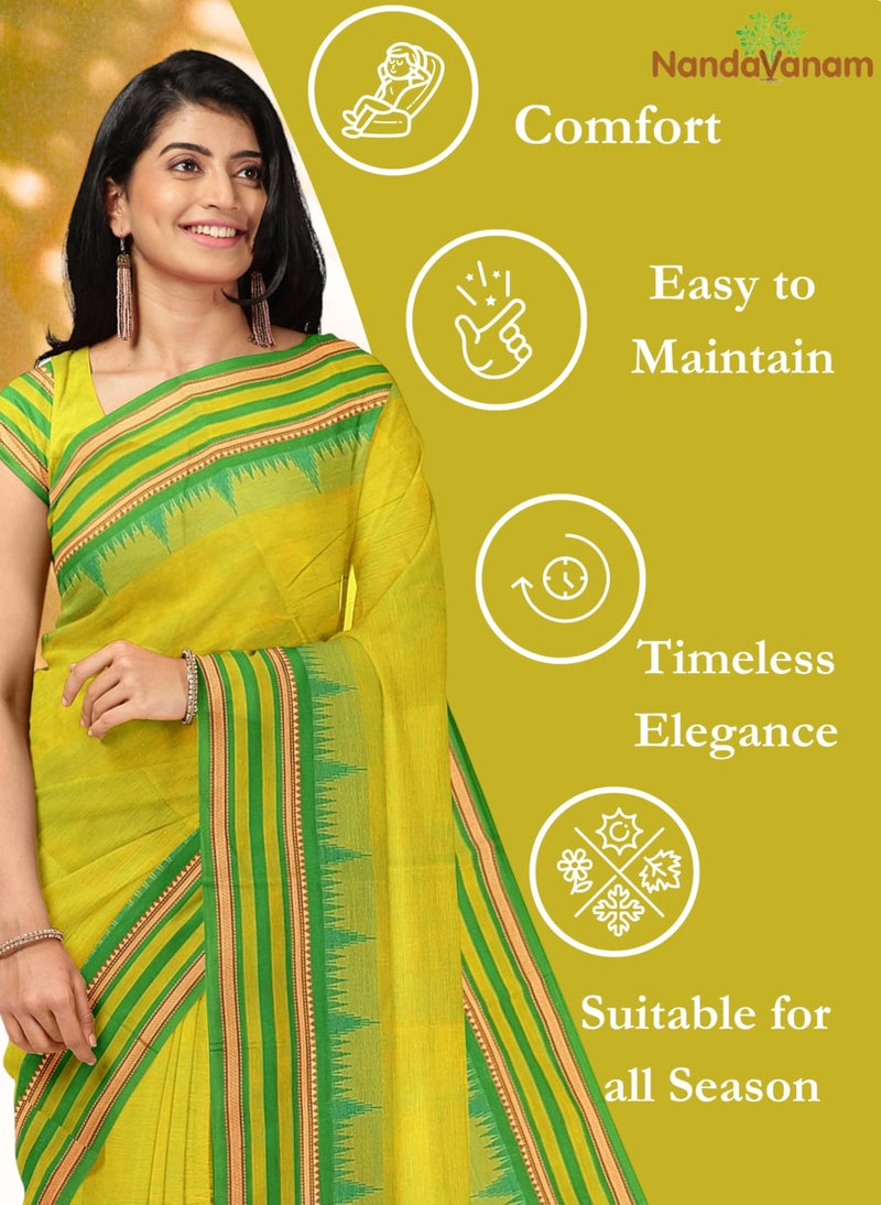 NandaVanam Chettinad Cotton Sarees for Women with Blouse | Soft, Breathable Fabric & Elegant Design, All Day Comfort Handloom Sarees for Women | Pure Cotton Sarees for All Occassion (Green) - Image 4