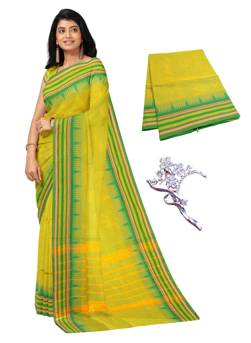 NandaVanam Chettinad Cotton Sarees for Women with Blouse | Soft, Breathable Fabric & Elegant Design, All Day Comfort Handloom Sarees for Women | Pure Cotton Sarees for All Occassion (Green) - Image 1