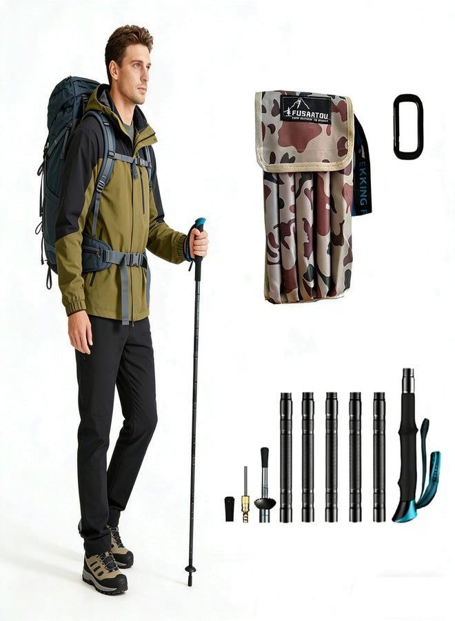 FUSAATOU Trekking Pole, Collapsible Hiking Pole 6-Section Aluminum Alloy, EVA Ergonomic Grip, Tungsten Steel Tip, Multi-Tool for Travel, Camping, Outdoor Adventure - Image 1