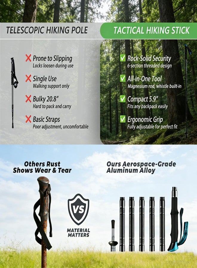 FUSAATOU Trekking Pole, Collapsible Hiking Pole 6-Section Aluminum Alloy, EVA Ergonomic Grip, Tungsten Steel Tip, Multi-Tool for Travel, Camping, Outdoor Adventure - Image 4