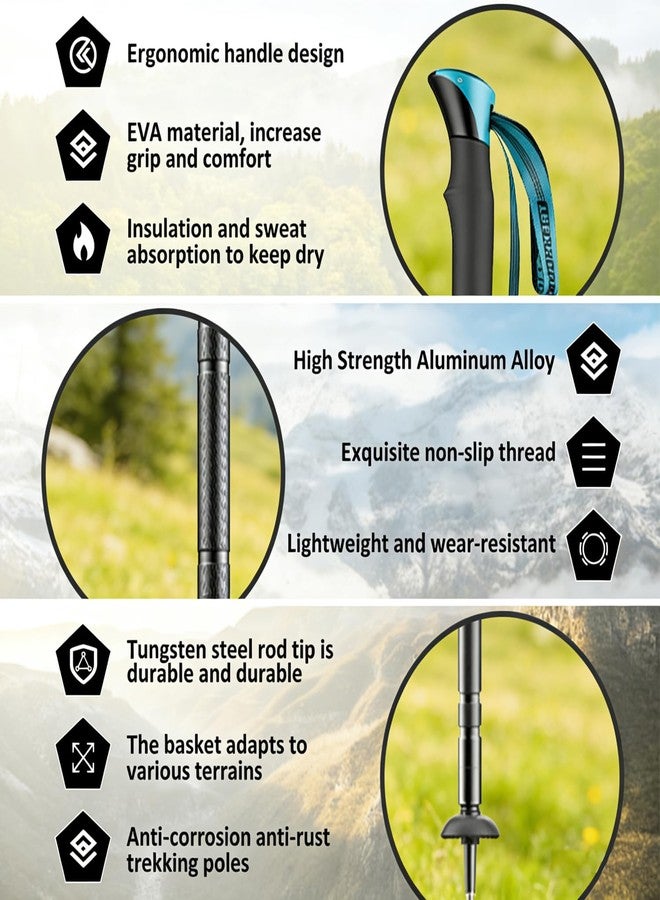 FUSAATOU Trekking Pole, Collapsible Hiking Pole 6-Section Aluminum Alloy, EVA Ergonomic Grip, Tungsten Steel Tip, Multi-Tool for Travel, Camping, Outdoor Adventure - Image 3