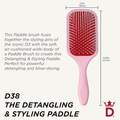 Denman D38 Paddle Hairbrush Pink crush -Air cushioned pad for Detangling, Blow drying, Smoothing, Styling brush - Hair brush For All Hair types - Women and Men - Image 2