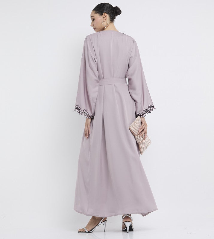 ROZA Elegant Lace Abaya with Inner+Belt - Image 5