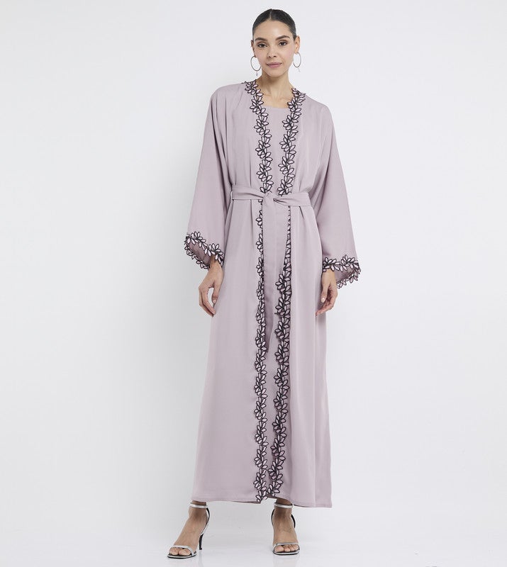 ROZA Elegant Lace Abaya with Inner+Belt - Image 4