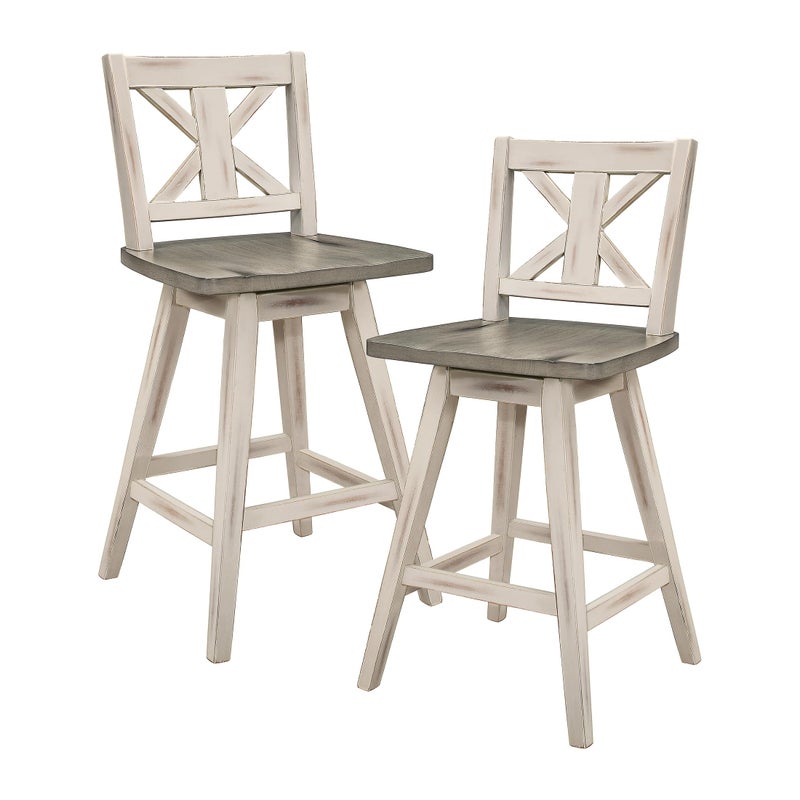 Homelegance Solid Wood High Back Swivel Counter Height Bar Stools Set of 2 Kitchen Stools Counter Height Foot Rest X Back Tall Wooden Armless Dining Chairs For Kitchen Island Farmhouse Rustic White