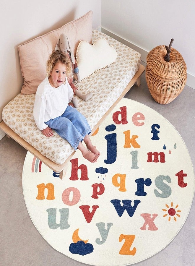 ABREEZE Large Round Kids Play Mat 5.3ft,Fluffy Faux Wool Kids Rug Non-Slip Childrens Carpet ABC Number Educational Learning & Game for Living Room Bedroom Playroom Nursery - Image 3