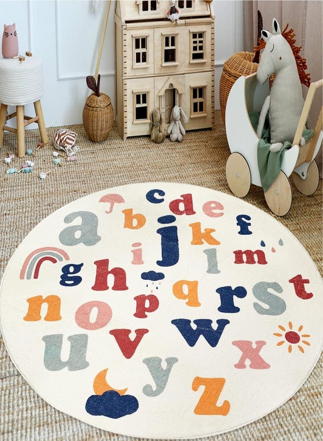 ABREEZE Large Round Kids Play Mat 5.3ft,Fluffy Faux Wool Kids Rug Non-Slip Childrens Carpet ABC Number Educational Learning & Game for Living Room Bedroom Playroom Nursery - Image 1