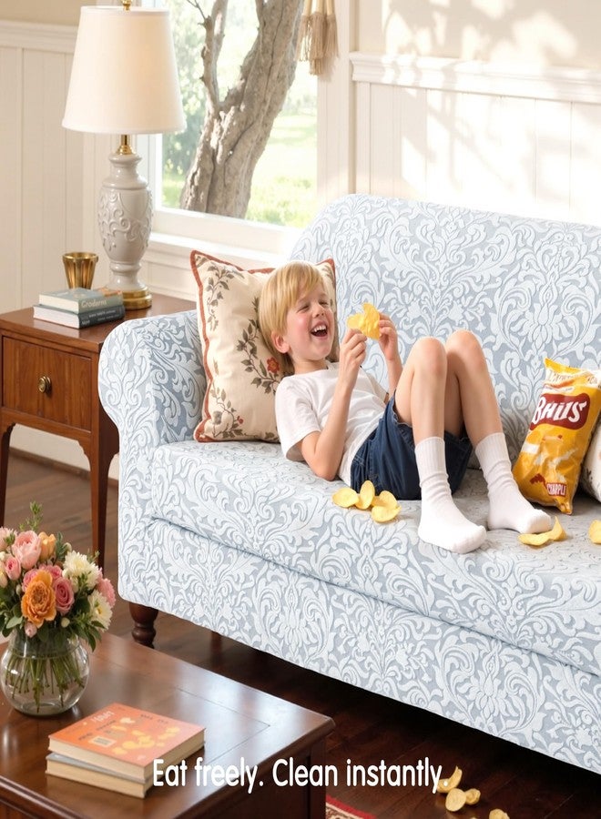 SUBRTEX 2 Piece Loveseat Covers, Jacquard Damask 2 Seater Couch Cover with Seat Cushion, Stretch Non Slip Furniture Protector for Dogs Pets (Medium, Light Grey) - Image 3