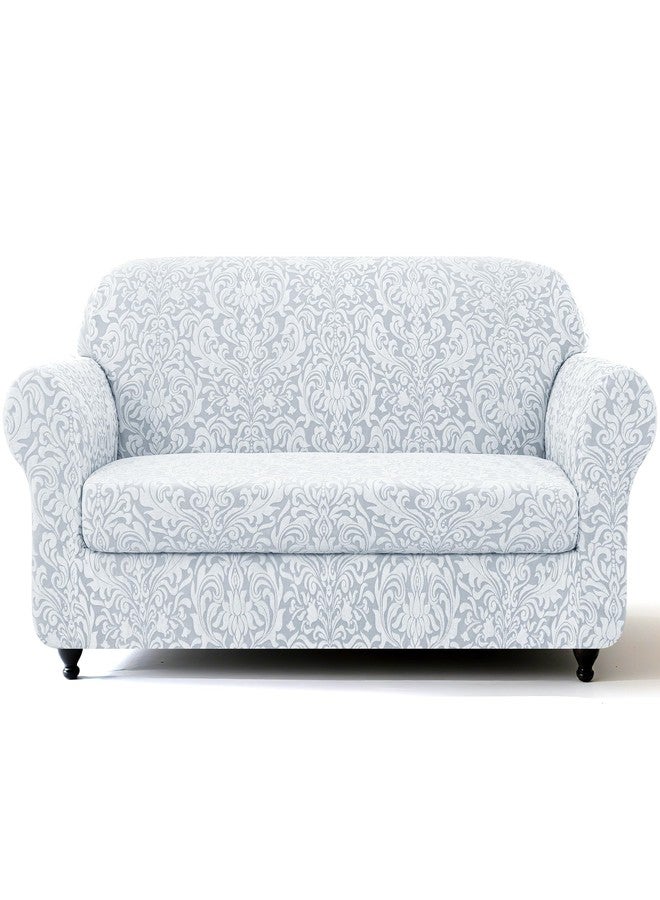 SUBRTEX 2 Piece Loveseat Covers, Jacquard Damask 2 Seater Couch Cover with Seat Cushion, Stretch Non Slip Furniture Protector for Dogs Pets (Medium, Light Grey) - Image 1