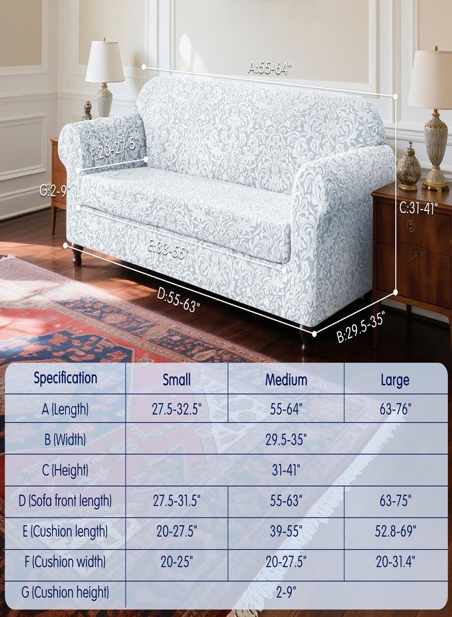SUBRTEX 2 Piece Loveseat Covers, Jacquard Damask 2 Seater Couch Cover with Seat Cushion, Stretch Non Slip Furniture Protector for Dogs Pets (Medium, Light Grey) - Image 2