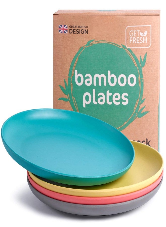 GET FRESH Bamboo Kids Plates Set 4-pack Reusable Dinner Plates for Toddlers Colorful Bamboo Fiber Childrens Dinnerware Set for Everyday Use - Image 1