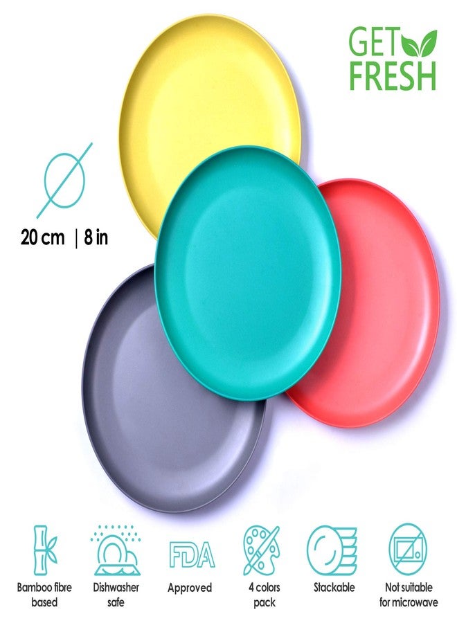 GET FRESH Bamboo Kids Plates Set 4-pack Reusable Dinner Plates for Toddlers Colorful Bamboo Fiber Childrens Dinnerware Set for Everyday Use - Image 3