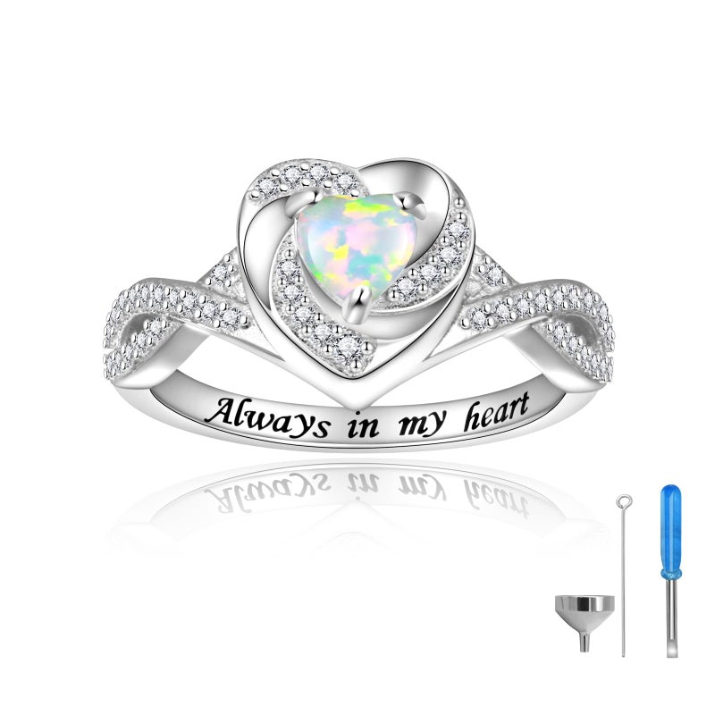 Sariel Heart Cremation Ring for Ashes 925 Sterling Silver Opal Urn Keepake Rings Memorial Jewelry for Women White 9 - Image 2