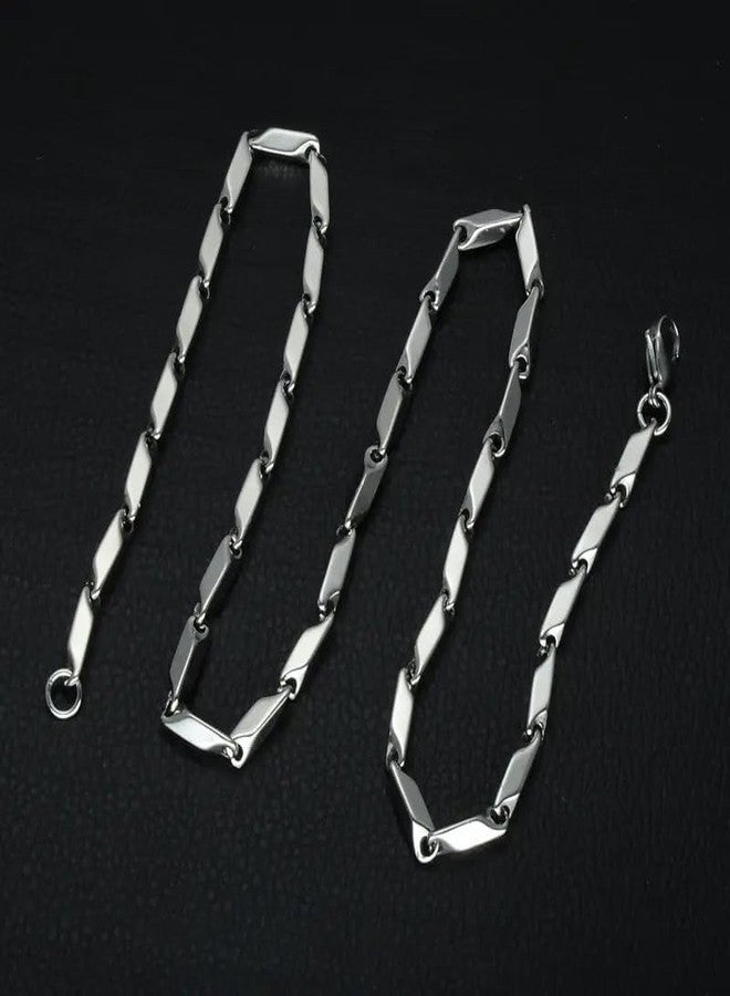 MEENAZ Fashion Jewellery Pure Stainless Steel Long rice platinum Silver Necklace hip hop Neck Chains Chain for Men stylish Boys Women girls Boyfriend Gents - Image 2