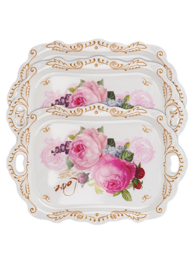 Rocutus Melamine Serving Tray,Art Trays For Stylish Home Decor, Entertaining & Dining - Rectangular Appetizer Platter, Food Serving Tray With Handles, Lightweight,3 Pack (16.5 X 11.3 X 1.4 Inches) - Image 1