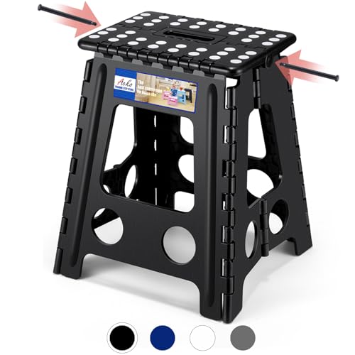 ACKO Folding Step Stool Foldable 16 Inch 400 lbs Capacity Plastic Stools for Adults and Kids Collapsible Stools for Kitchen Stepping Stool with Handle Black 1 PC