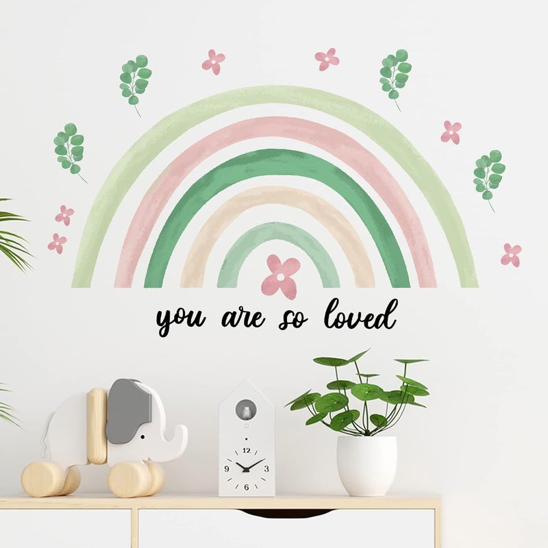 Containlol Rainbow Wall Decals, Watercolor Peel and Stick Wallpaper, Boho Wallpaper 30 x 14 Inch Colorful Heart Art Wall Stickers for Girls Kids Toddler Bedroom Nursery Playroom(Green,Fresh) - Image 1