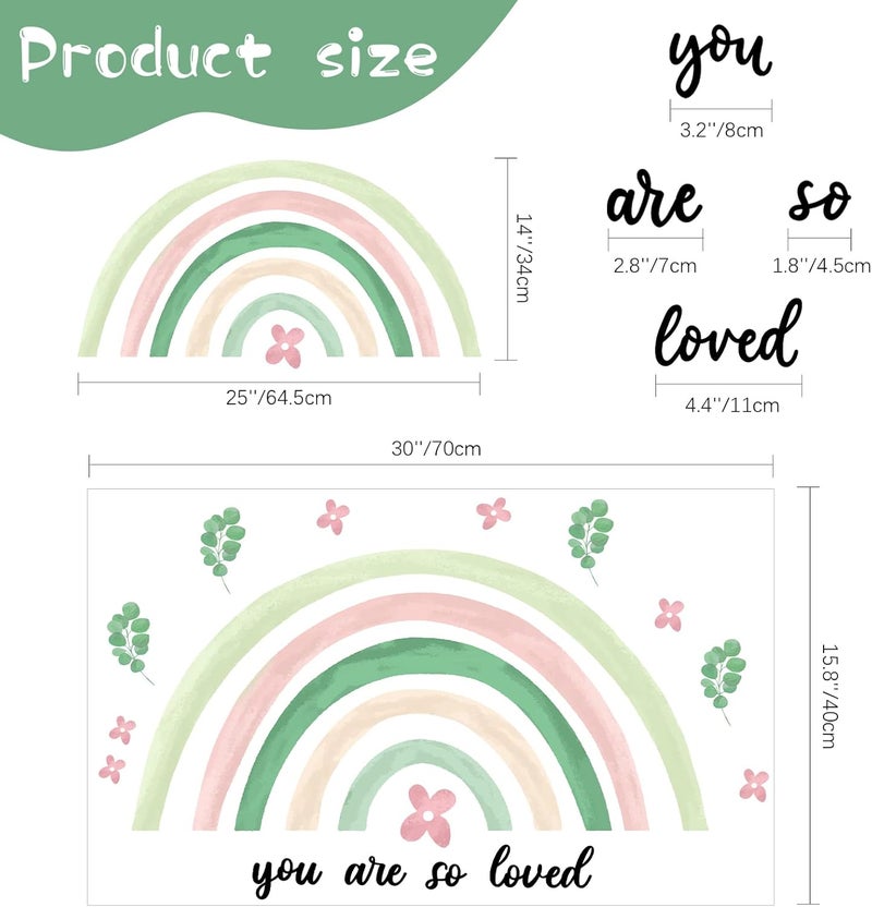 Containlol Rainbow Wall Decals, Watercolor Peel and Stick Wallpaper, Boho Wallpaper 30 x 14 Inch Colorful Heart Art Wall Stickers for Girls Kids Toddler Bedroom Nursery Playroom(Green,Fresh) - Image 2