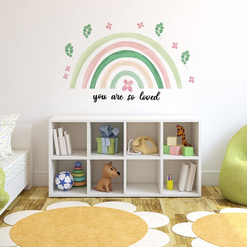 Containlol Rainbow Wall Decals, Watercolor Peel and Stick Wallpaper, Boho Wallpaper 30 x 14 Inch Colorful Heart Art Wall Stickers for Girls Kids Toddler Bedroom Nursery Playroom(Green,Fresh) - Image 3