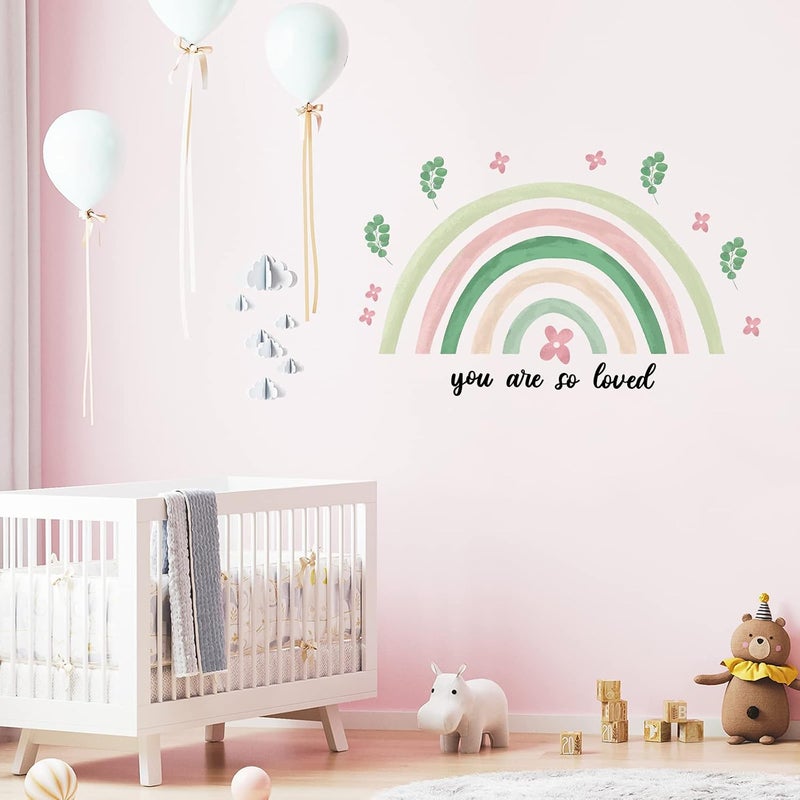 Containlol Rainbow Wall Decals, Watercolor Peel and Stick Wallpaper, Boho Wallpaper 30 x 14 Inch Colorful Heart Art Wall Stickers for Girls Kids Toddler Bedroom Nursery Playroom(Green,Fresh) - Image 5