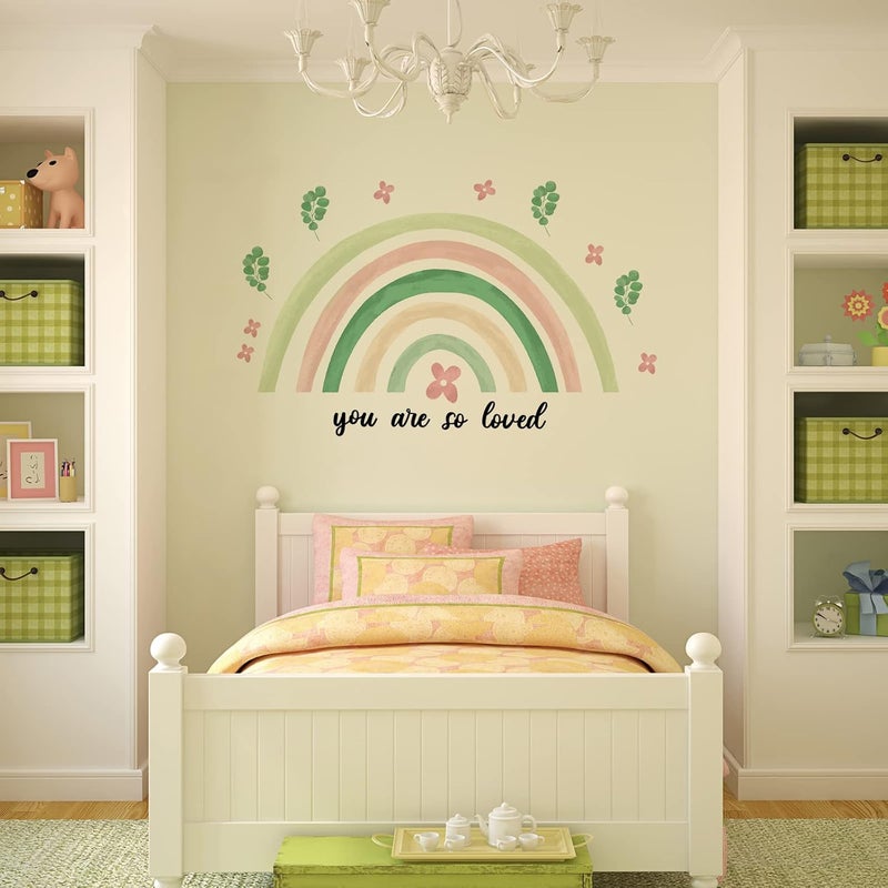 Containlol Rainbow Wall Decals, Watercolor Peel and Stick Wallpaper, Boho Wallpaper 30 x 14 Inch Colorful Heart Art Wall Stickers for Girls Kids Toddler Bedroom Nursery Playroom(Green,Fresh) - Image 4
