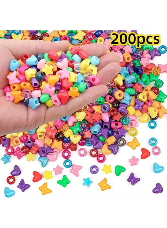 200 قطعة خرز بوني بلاستيكي متعدد الألوان، خلط وتطابق أشكال الخرز المفكوك لصنع المجوهرات - Image 4