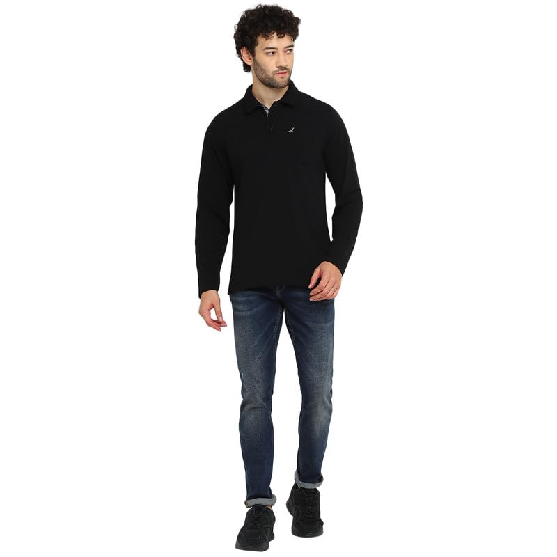 AMERICAN CREW Full Sleeves Polo Collar T-Shirt with Pocket for Men (AC883-XL_Black) - Image 2