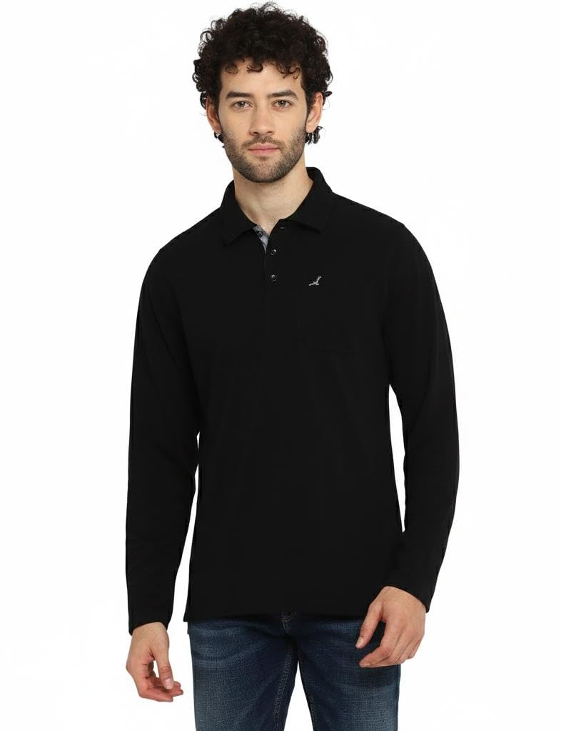 AMERICAN CREW Full Sleeves Polo Collar T-Shirt with Pocket for Men (AC883-XL_Black) - Image 1