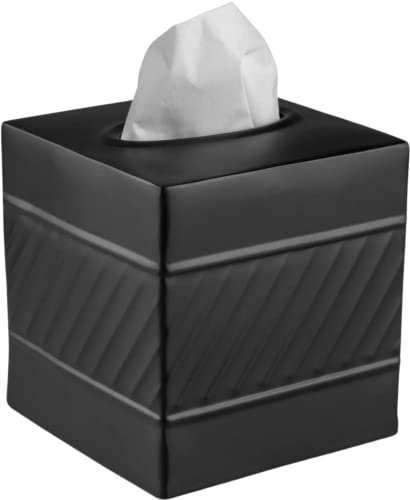 Monarch Abode Handcrafted Wave Embossed Tissue Box Cover Square Black Tissue Holder for Bathroom Square Metal Dresser Accessories Decorative Tissue Box Holder Matte Black Handcrafted Tissue Cover